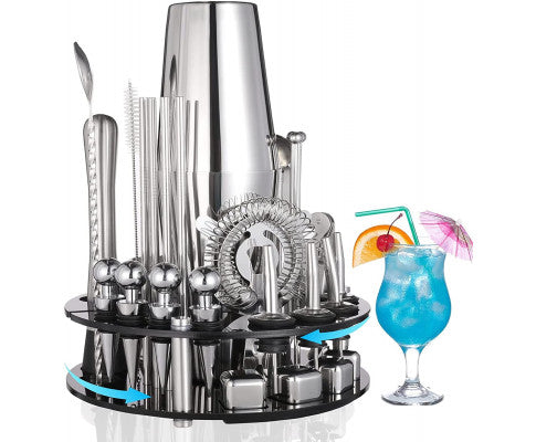 35PC Cocktail Shaker Set with 360 Rotating Display Stand