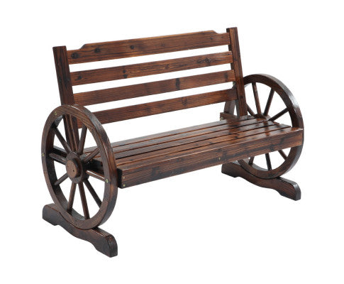 Wooden Wagon Wheel Bench - Brown