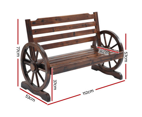 Wooden Wagon Wheel Bench - Brown