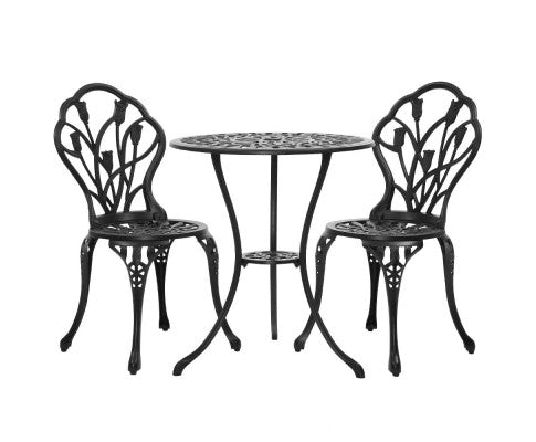 3PC Cast Aluminium Outdoor Setting - Black