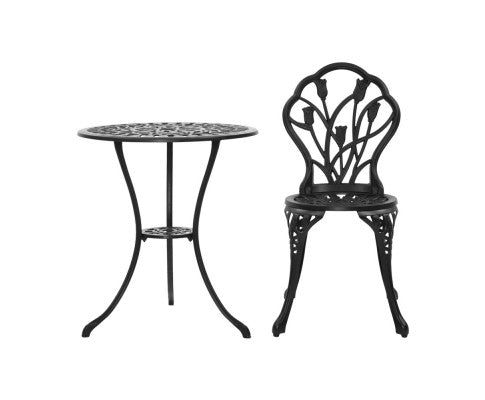 3PC Cast Aluminium Outdoor Setting - Black