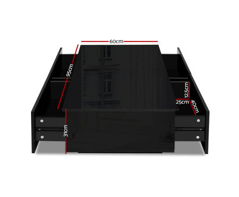 4 Drawer High Gloss Modern Coffee Table - Black