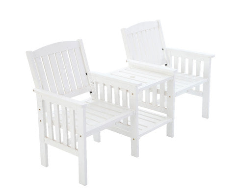 Wooden Loveseat With Attached Table - White