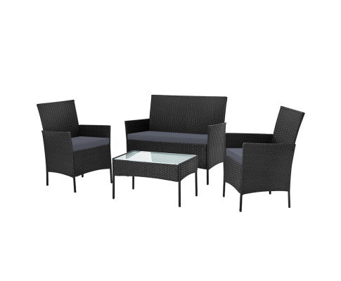 4PC Wicker Outdoor Set - Black