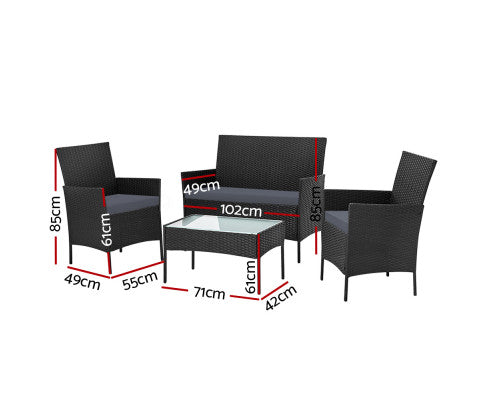 4PC Wicker Outdoor Set - Black