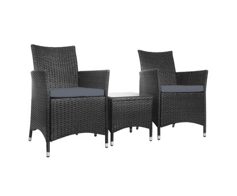 3PC Wicker Outdoor Furniture Set - Black