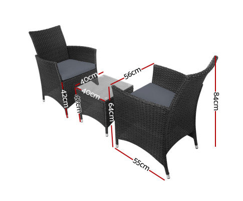 3PC Wicker Outdoor Furniture Set - Black