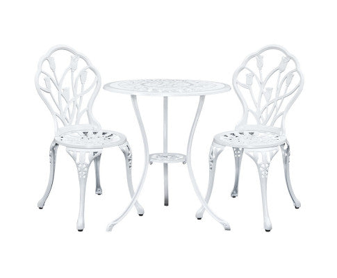 3PC Cast Aluminium Outdoor Setting - White