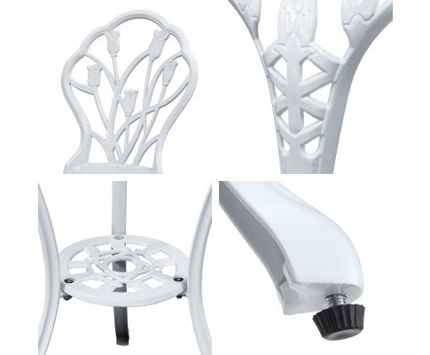 3PC Cast Aluminium Outdoor Setting - White