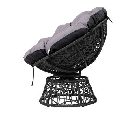 3PC Wicker Outdoor Papasan Chairs and Table Setting - Black